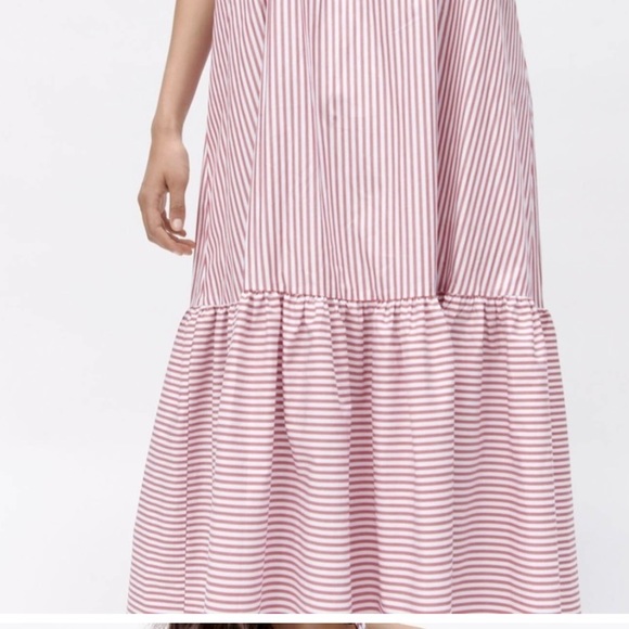 Zara red + white thin stripe poplin maxi dress cotton size XS - Picture 10 of 10